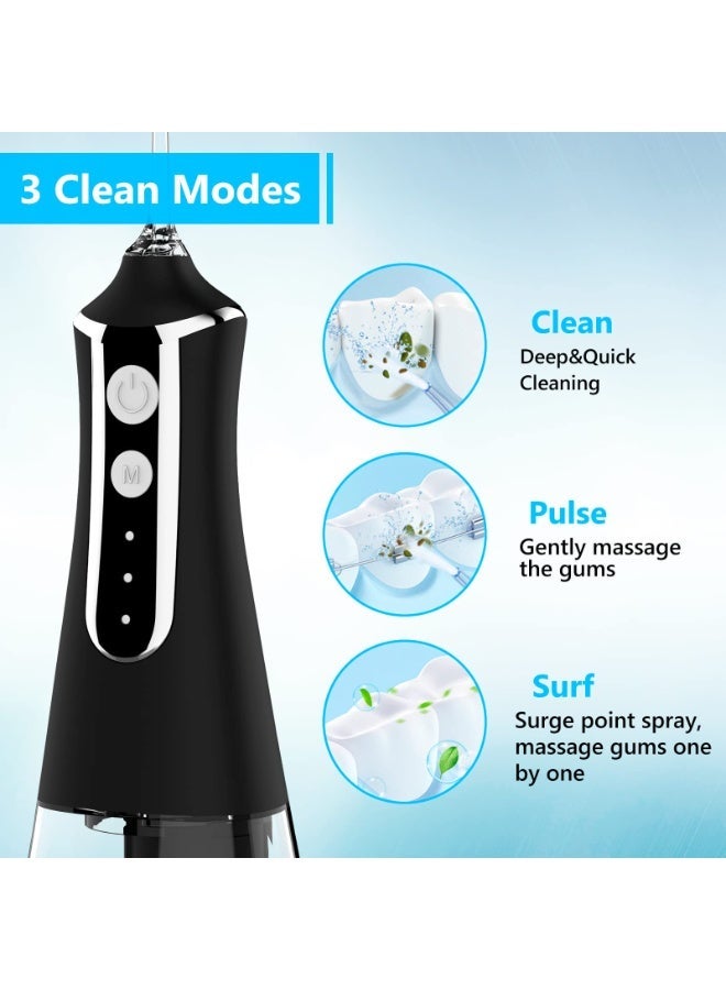 Joudi Portable water flosser, 3 modes, 5 replaceable nozzles, rechargeable and waterproof, suitable for both home and travel use - 380ml removable water tank (HF-6) Black - Image 5